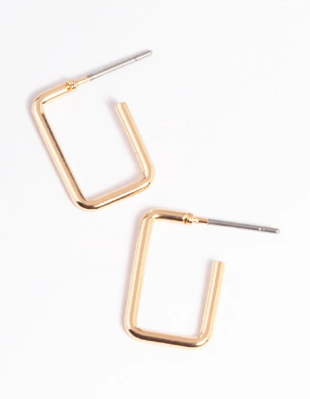 Women’s geometric drop earrings-Gold Rectangle Huggie Earrings