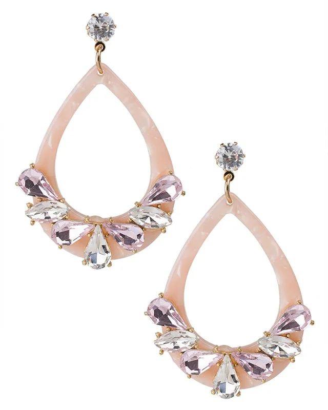 Women’s fashion-forward earrings-Pink Resin and Crystal Earrings