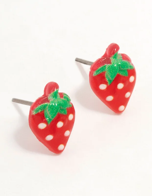 Women’s simple stud earrings-Strawberry Plastic Stud Earrings