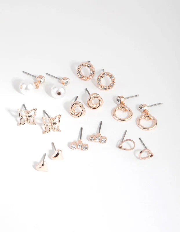 Women’s rose gold earrings-Rose Gold Round Profile Earring 8-Pack