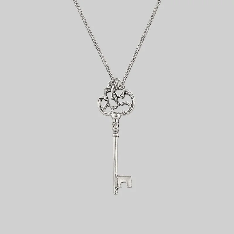 Women’s cross necklaces-VERONA. Skeleton Key Necklace - Silver