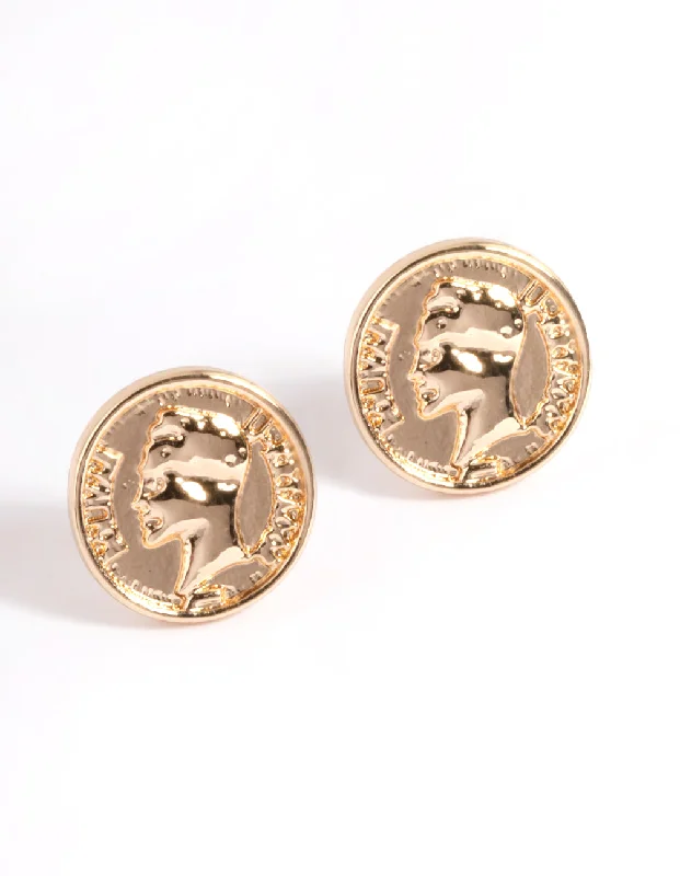 Women’s chunky earrings-Gold Coin Stud Earrings