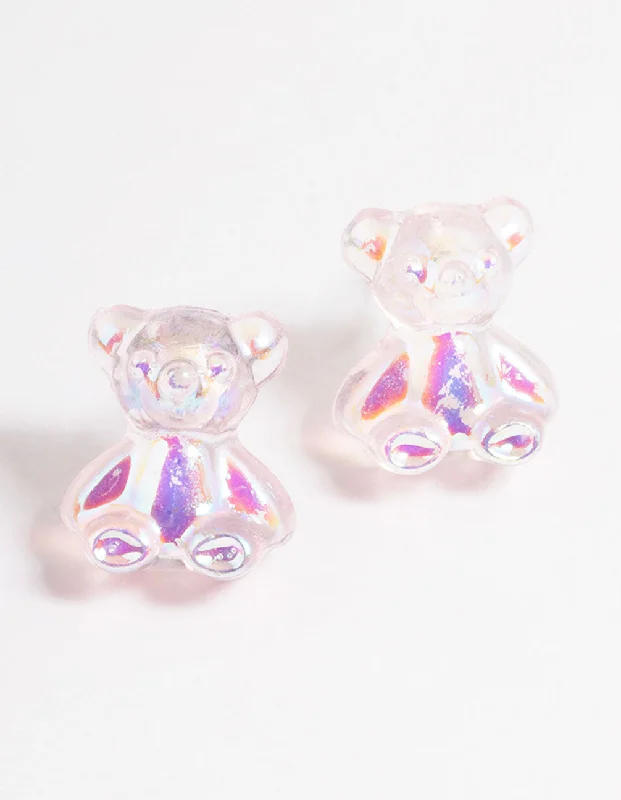 Women’s cute earrings-Acrylic Pink Candy Bear Stud Earrings