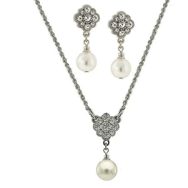 Women’s custom-made necklaces-1928 Jewelry Faux Pearl And Crystal Earrings And Pendant Necklace Set