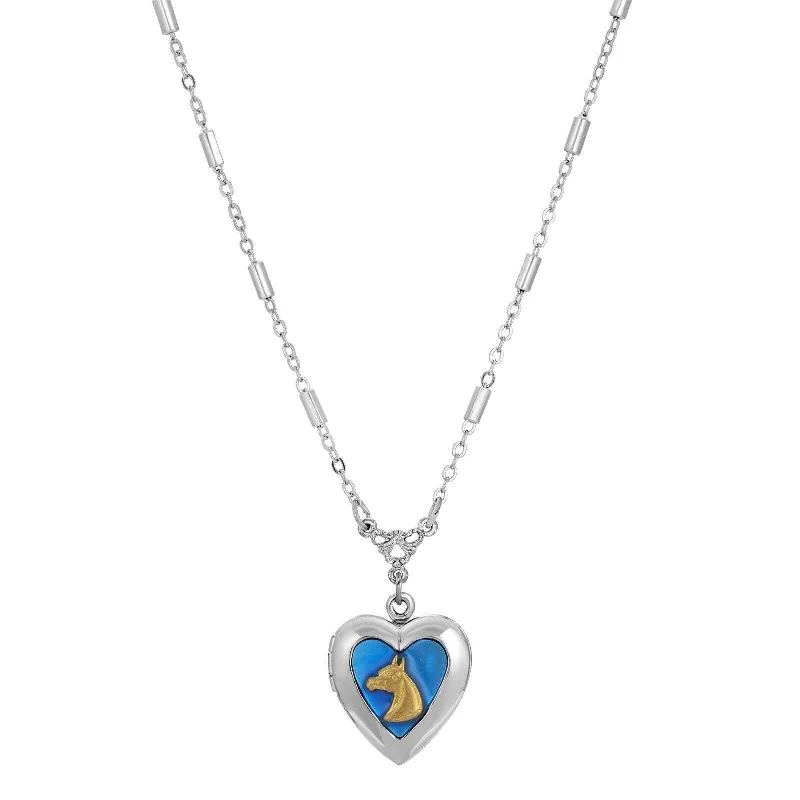 Women’s colorful gemstone necklaces-1928 Jewelry Sapphire Blue Horse Heart Locket Necklace 16" + 3" Extender