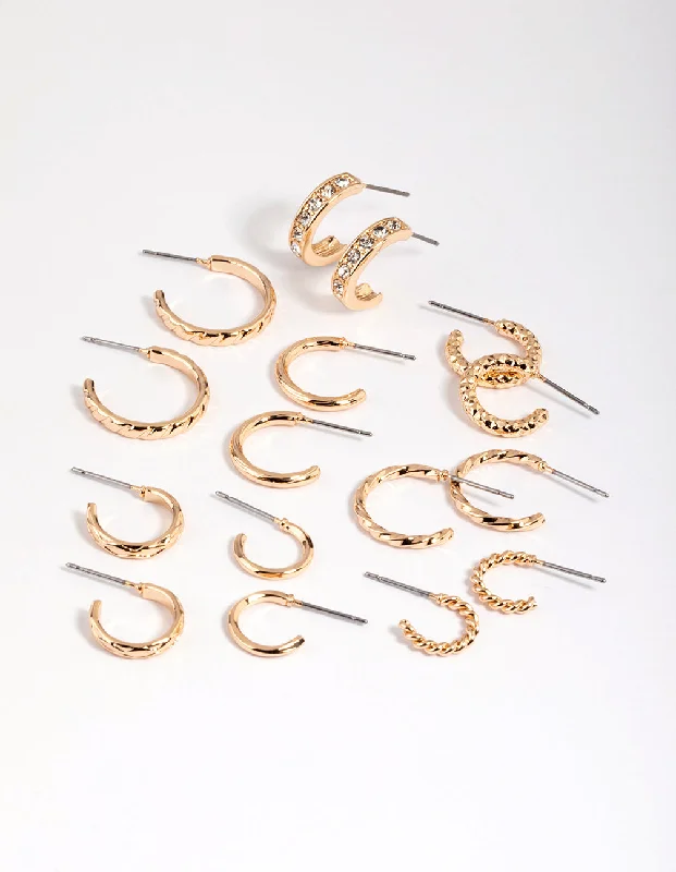 Women’s platinum earrings-Gold Mixed Diamante Hoop Earring 8-Pack