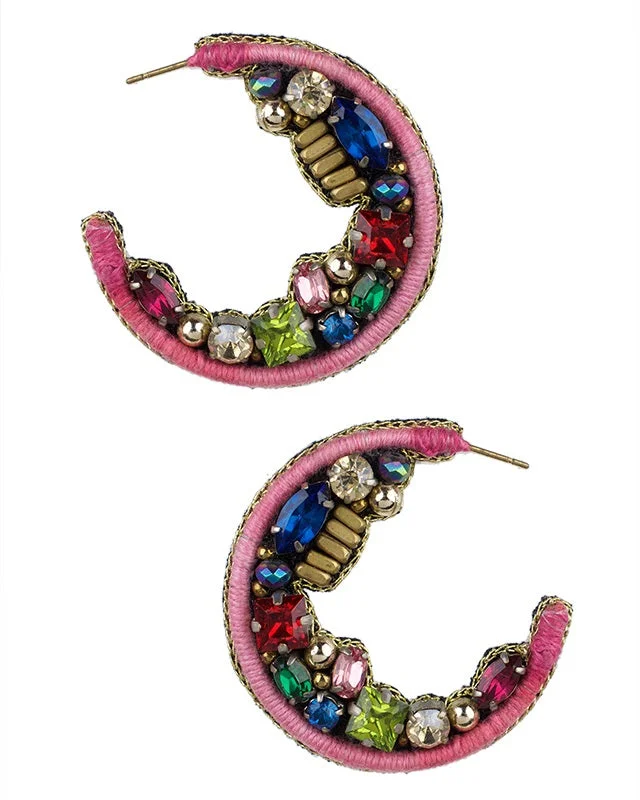 Women’s dangling gemstone earrings-Multi Colored Beaded Hoop Earrings