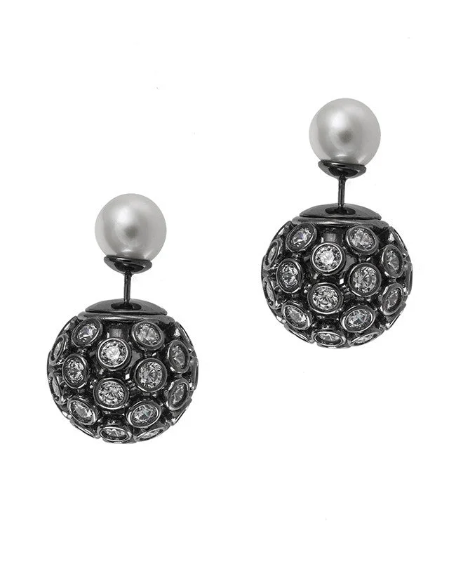 Women’s silver stud earrings-Double Sided Pearl Earrings