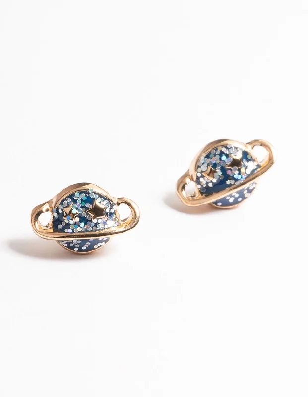 Women’s birthstone earrings-Gold Planet Stud Earrings