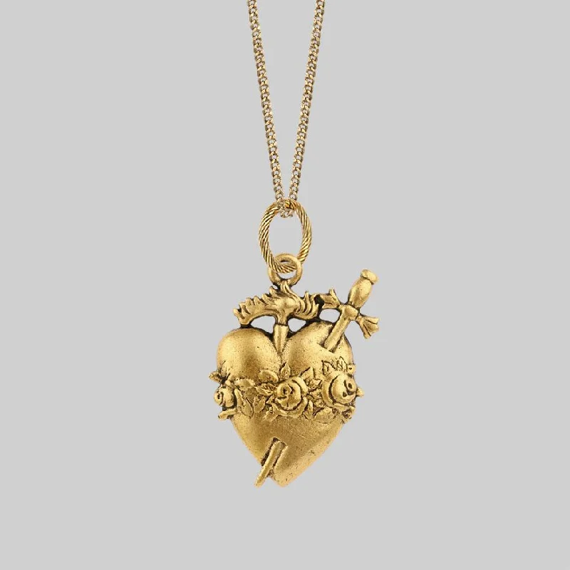 Women’s silver necklaces-INFERNO. Sacred Heart Necklace - Gold