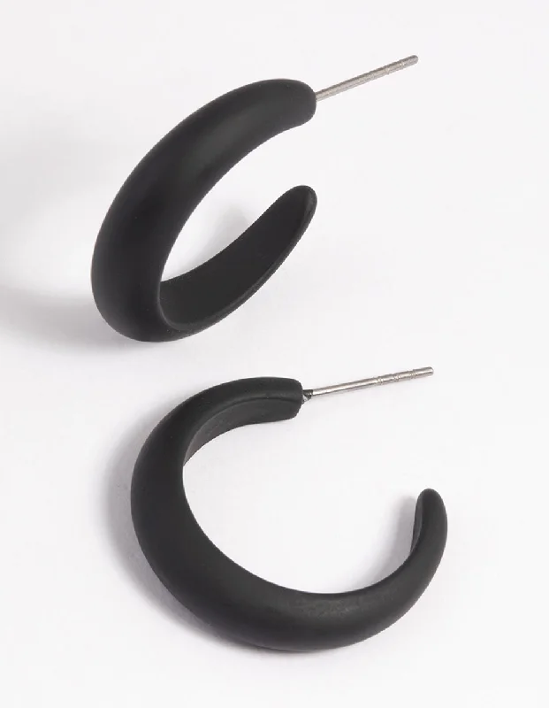 Women’s pearl drop earrings-Matte Black Huggie Hoop Earrings