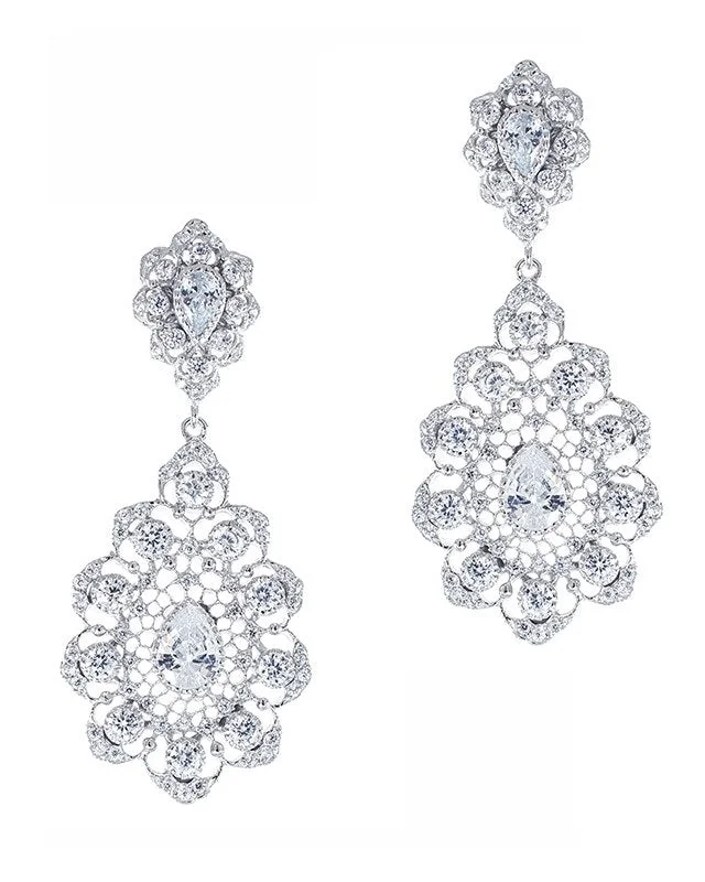 Women’s wedding earrings-Pear Open Filigree Drop Earrings