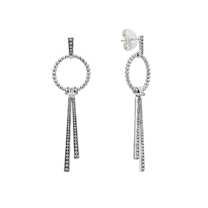 Women’s screw-back earrings-Signature Caviar Double Station Linear Drop Earrings