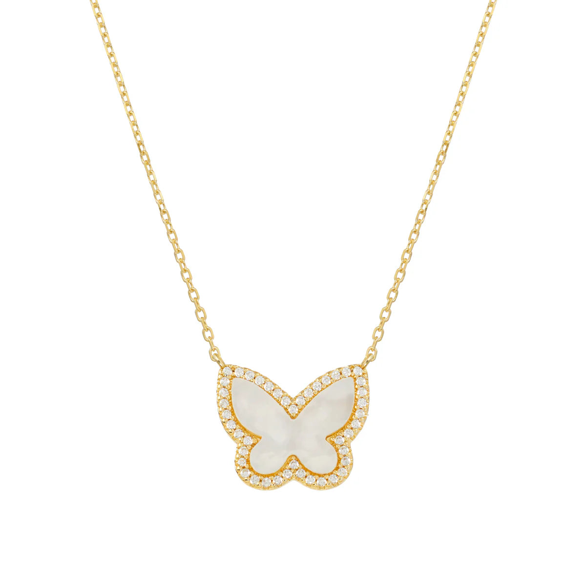 Women’s vintage diamond necklaces-Pavé Mother of Pearl Butterfly Necklace