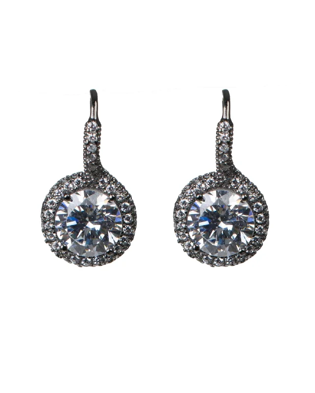 Women’s oversized earrings-Round CZ ang Halo Drop Earrings