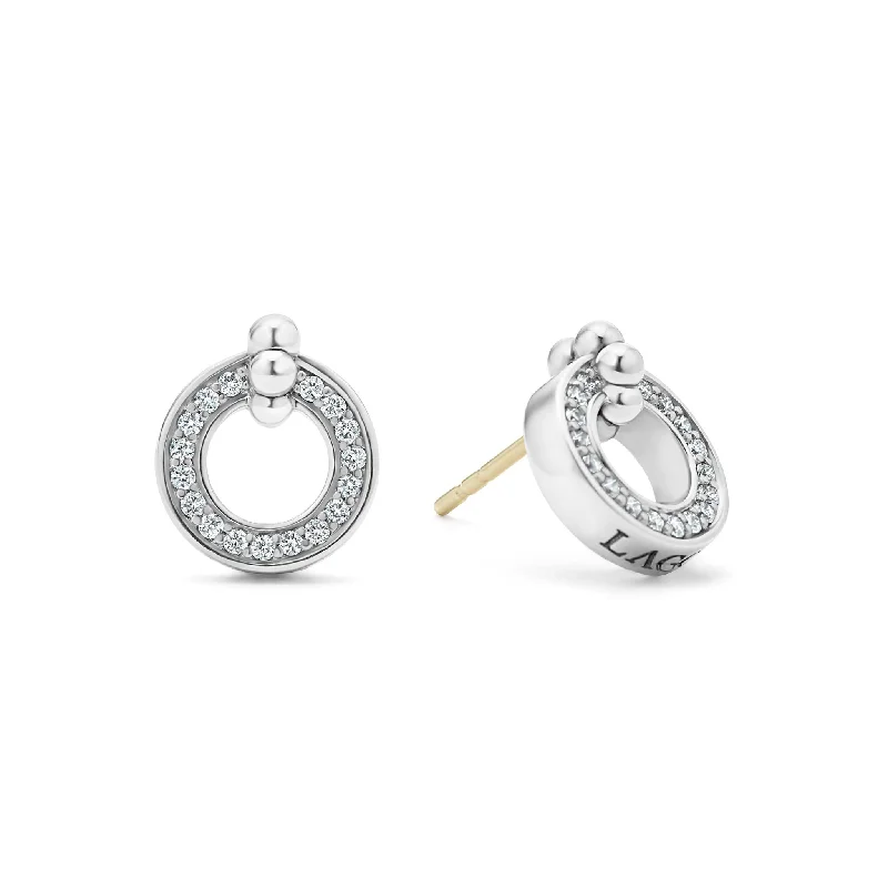 Women’s sapphire earrings-Caviar Spark Circle Diamond Stud Earrings