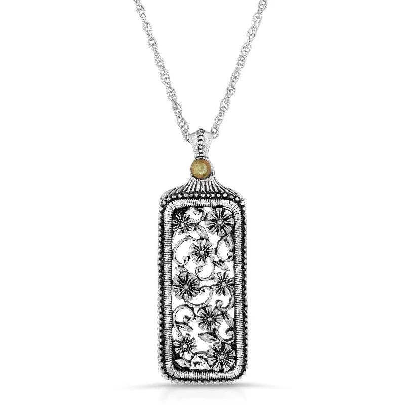 Women’s oval pendant necklaces-1928 Jewelry Pewter Flower Filigree Mirror Pendant Necklace 30"