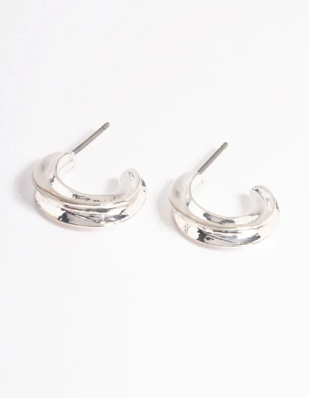 Women’s geometric drop earrings-Silver Wrapped Huggie Earrings