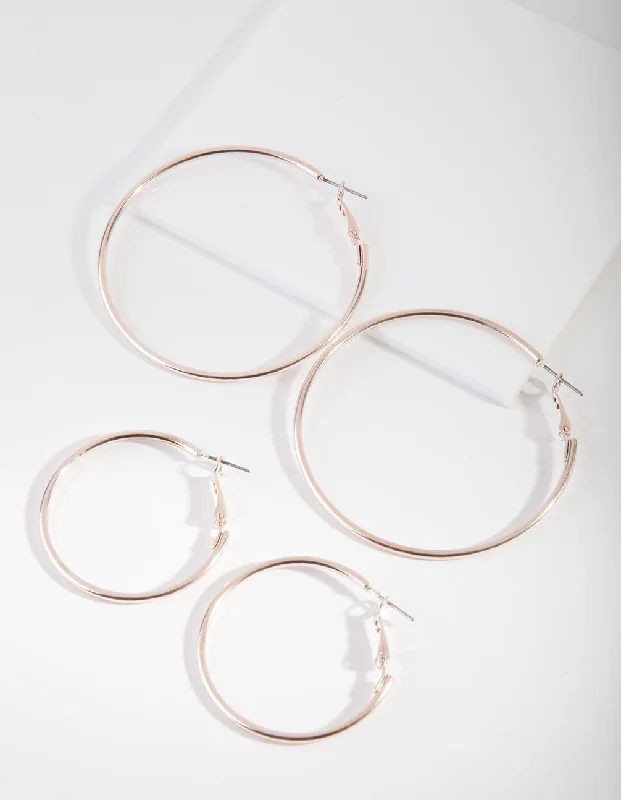 Women’s clip-on earrings-Rose Gold Double Size Hoop Earring Pack