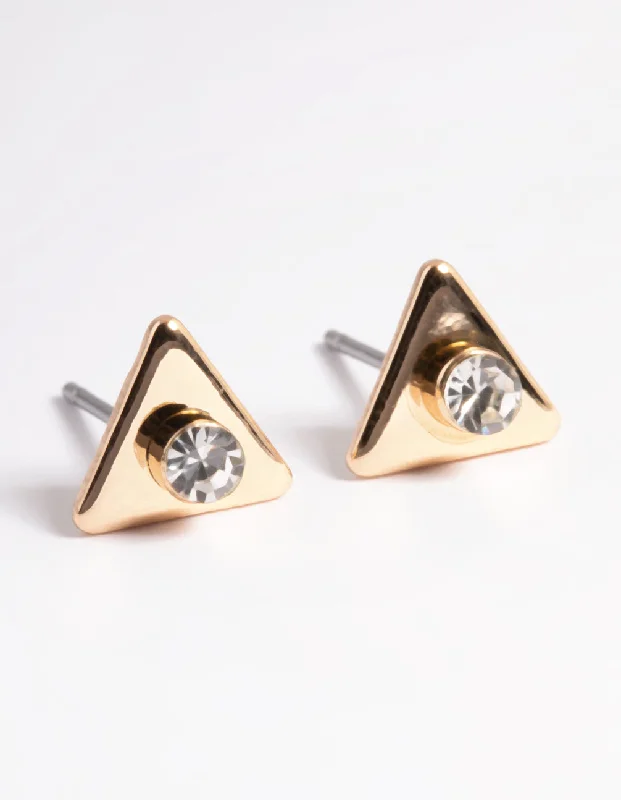 Women’s diamond earrings-Gold Diamante Triangle Stud Earrings