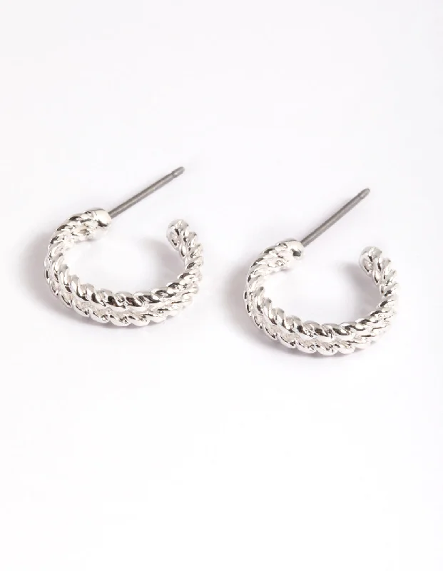 Women’s geometric earrings-Silver Double Twist Huggie Earrings