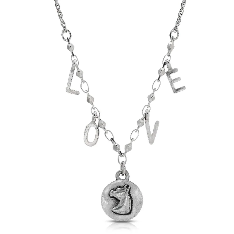 Women’s celebrity style necklaces-1928 Jewelry Petite Horse Head Pendant LOVE Initials Necklace 16"