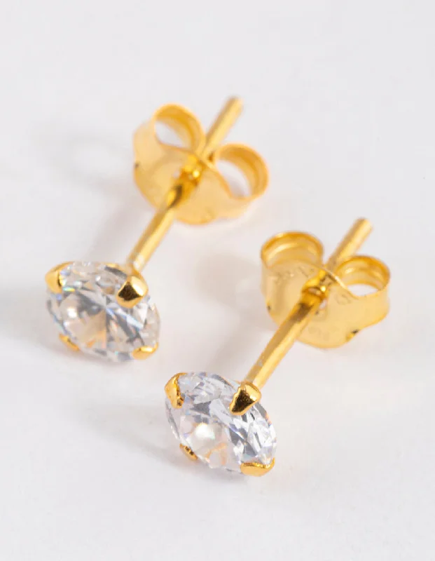 Women’s stacked earrings-Gold Plated Sterling Silver Dainty Stud Earrings