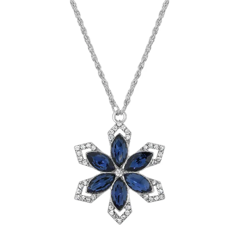 Women’s gold chain necklaces-1928 Jewelry Crystal Sapphire Blue Stone Flower Pendant Necklace 16" + 3" Extender