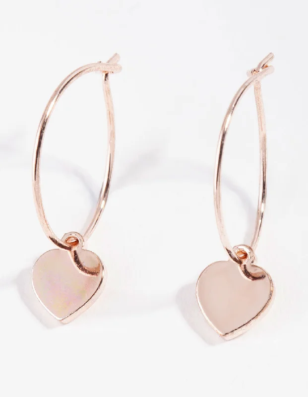 Women’s special occasion earrings-Rose Gold Mini Heart Hoop Earrings