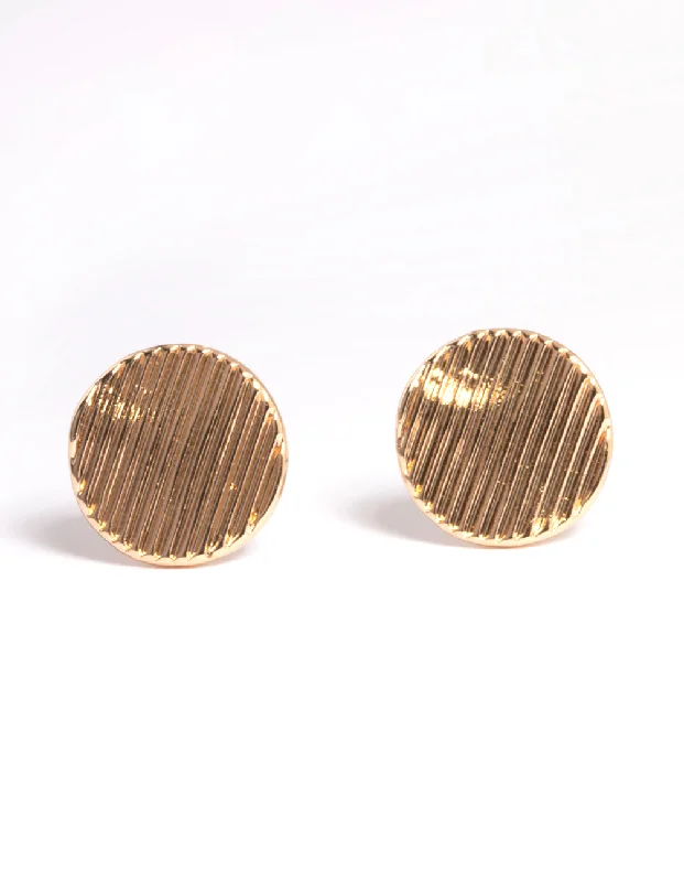 Women’s eco-friendly earrings-Gold Wave Link Disc Stud Earrings