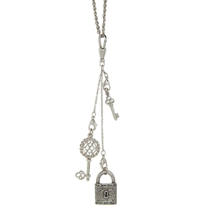 Women’s multi-strand necklaces-1928 Jewelry Old Fashioned Key Charms & Lock Pendant Necklace 30"