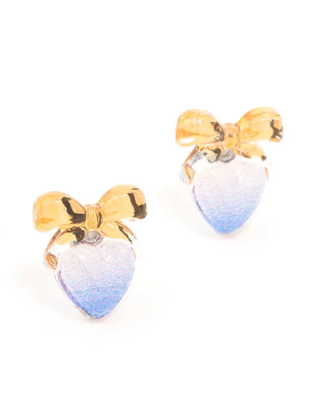 Women’s unique earrings-Plastic Bow Heart Stud Earrings