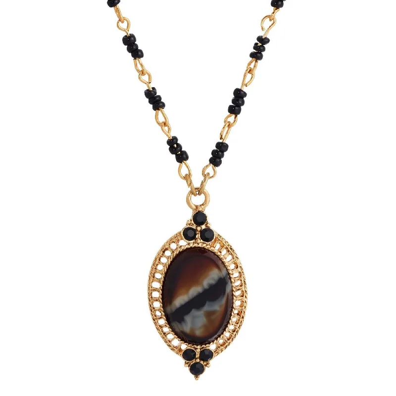 Women’s statement necklaces-1928 Jewelry Tigers Eye Glass Stone Pendant Necklace 16"