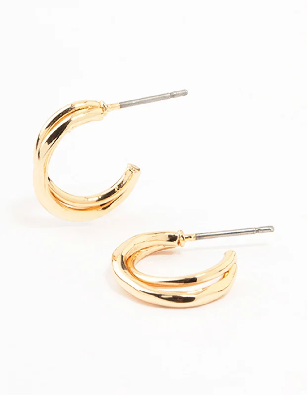 Women’s silver stud earrings-Gold Double Twisted Rope Huggie Earrings