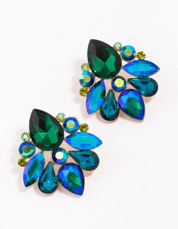 Women’s star earrings-Gold Stone Cluster Statement Stud Earrings