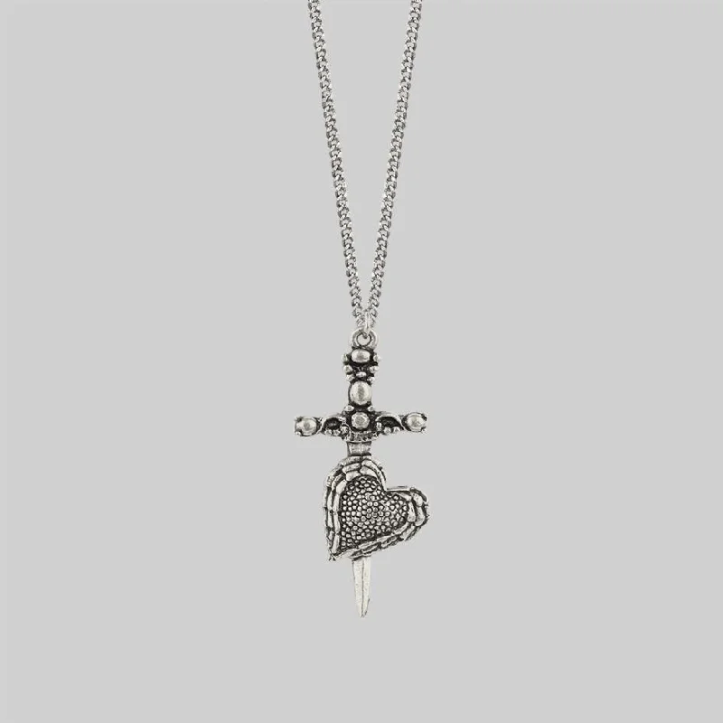 Women’s delicate necklaces-FORBIDDEN. Heart Dagger Necklace - Silver