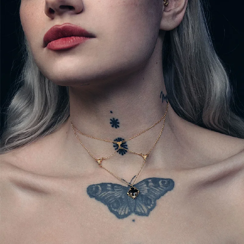 Women’s luxury necklaces-VAULT. Square Onyx Layered Choker - Gold