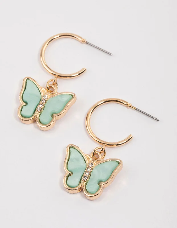 Women’s wedding earrings-Green Acrylic Butterfly Huggie Earrings