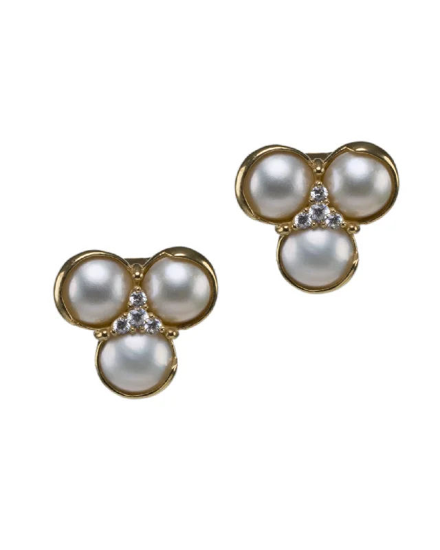 Women’s custom earrings-Triple Pearl Cluster Earrings