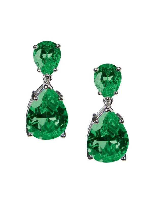 Women’s platinum earrings-Emerald Double Drop Earrings