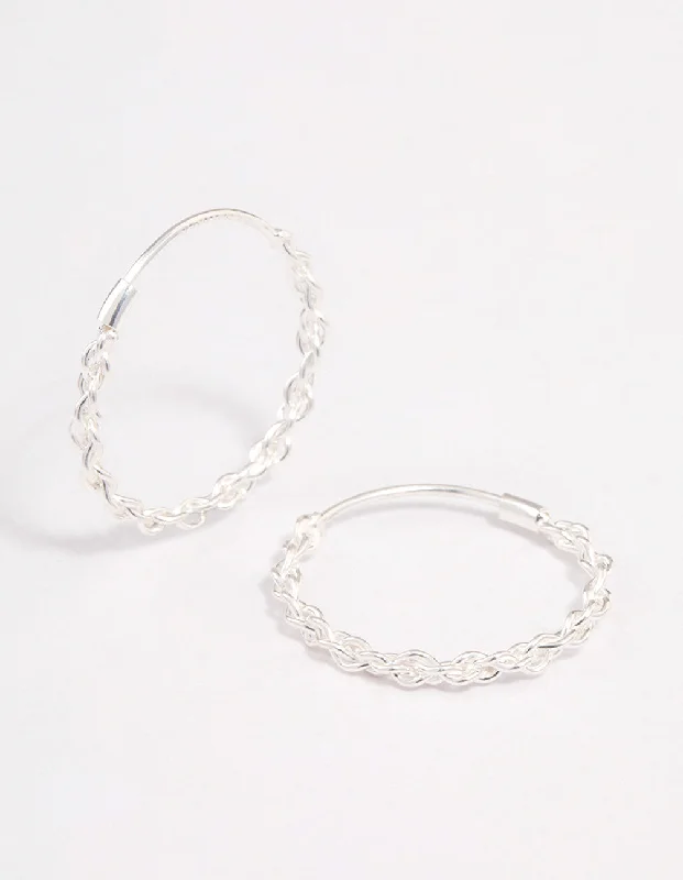 Women’s artisan earrings-Sterling Silver Chain Hoop Earrings