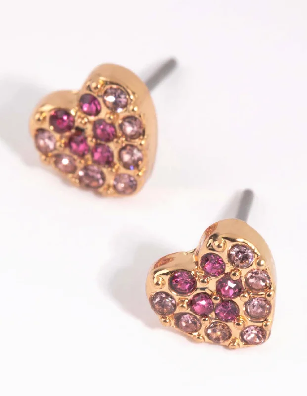 Women’s bridal hoop earrings-Pink Ombre Diamante Heart Stud Earrings