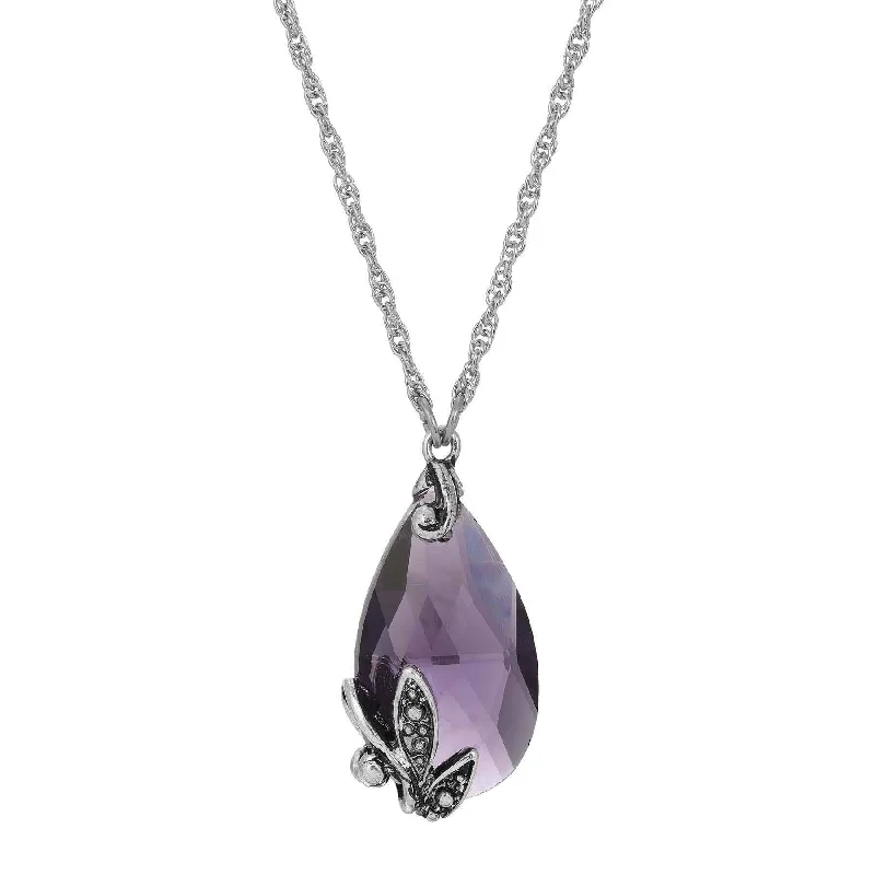 Women’s crystal pendant necklaces-Regency Regal Teardrop Crystal Pendant Necklace 15" + 3" Extender