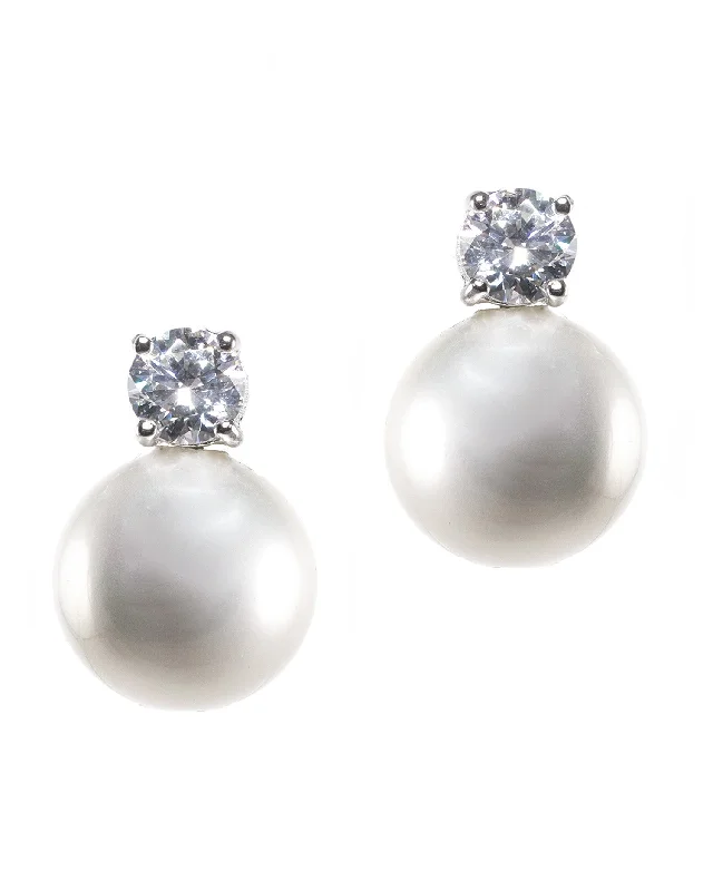 Women’s vintage earrings-Classic Pearl and CZ Earrings