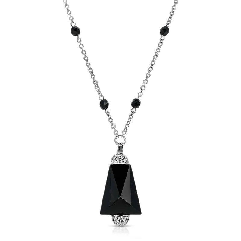 Women’s pendant with gemstones-1928 Jewelry Triangular Black Glass Stone Crystal Accent Pendant Necklace 20"