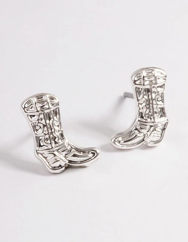 Women’s opal earrings-Silver Cowboy Boot Stud Earrings