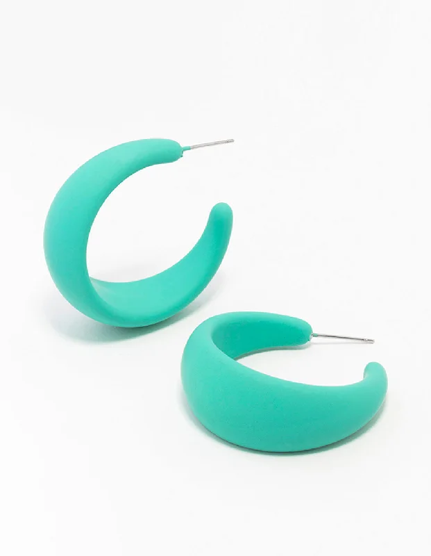 Women’s ruby earrings-Blue Coated Chubby Teardrop Hoop Earrings