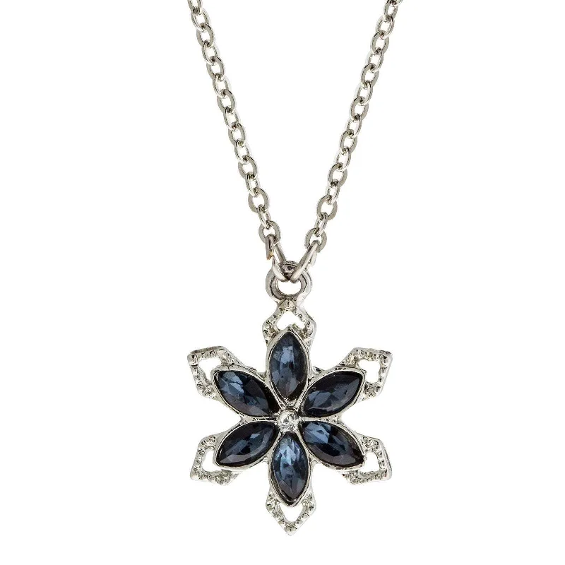 Women’s bar necklaces-1928 Jewelry Crystal Sapphire Color Stone Floral Necklace 16" + 3" Extender