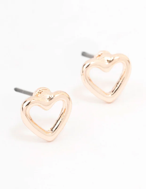 Women’s diamond stud earrings-Rose Gold Cut Out Heart Stud Earrings