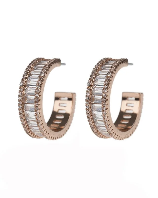 Women’s boho earrings-Baguette Hoop Earrings